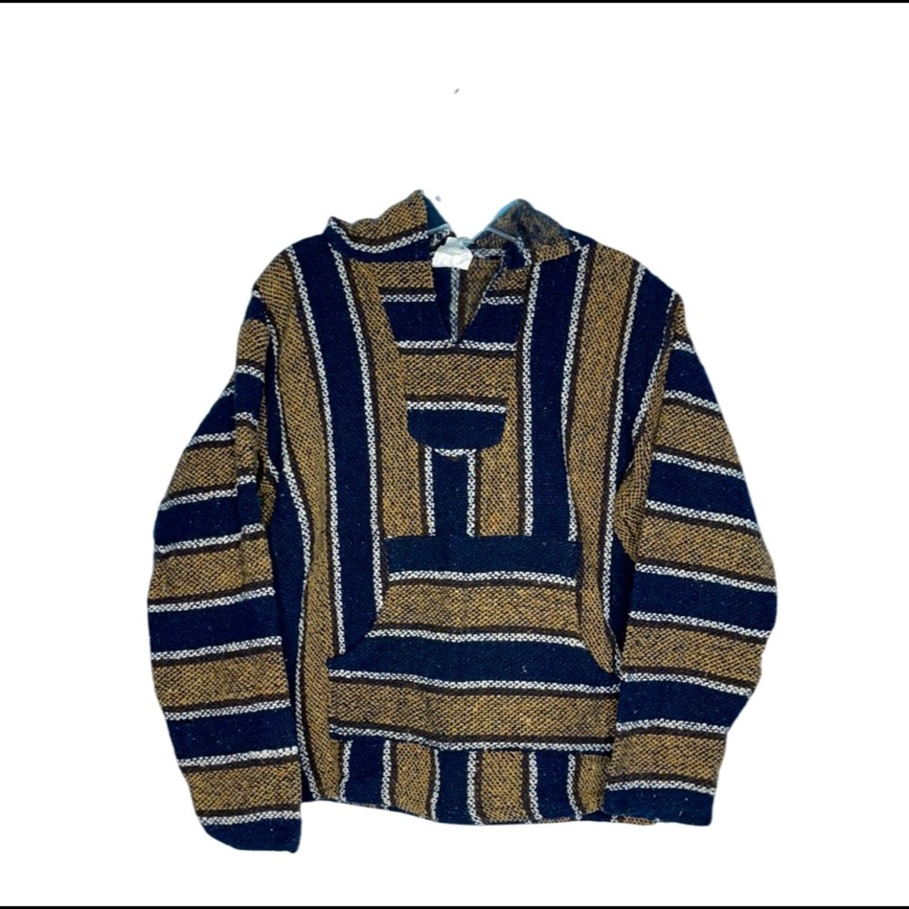 Mexican Woven Navy Blue Stripes Baja Hoodie